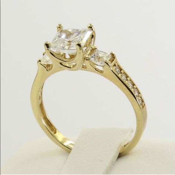 REAL 14K Yellow Gold Engagement Ring Princess Cut